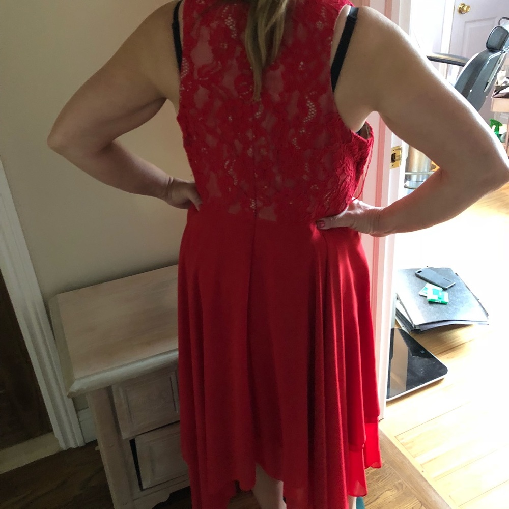 Red Lace High Low Dress